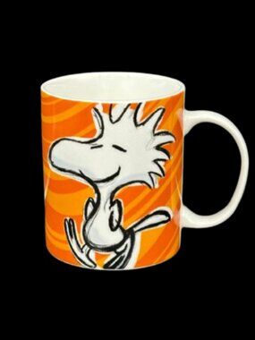 PEANUTS Woodstock Sketch Orange White Ceramic Coffee Mug by Gibson 15oz NEW